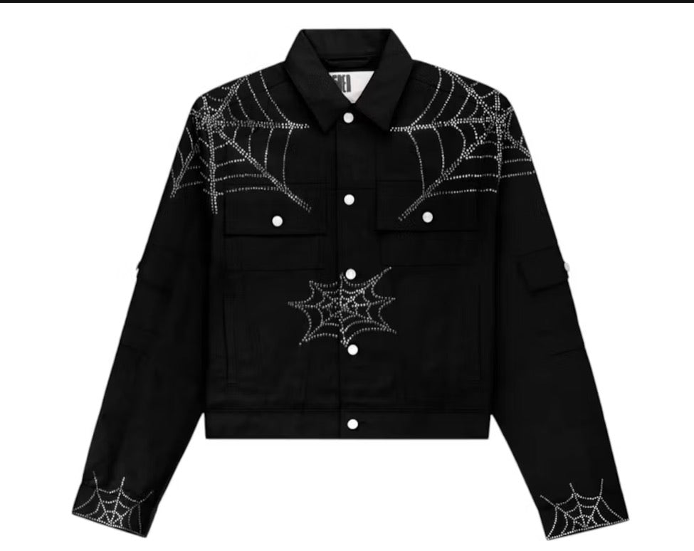 Sp5der Web Denim Cropped Trucker Jacket