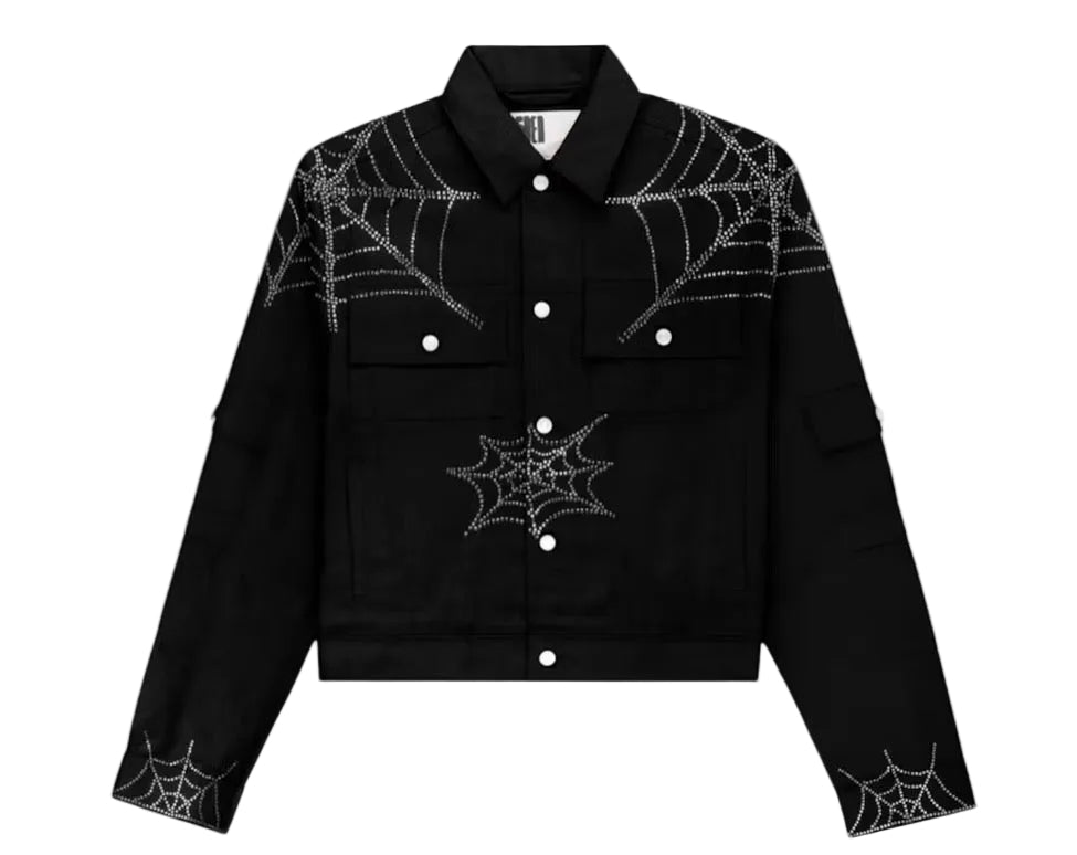 Sp5der Web Denim Cropped Trucker Jacket