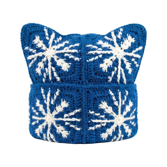 ARKYVE Blue Snowflake Crochet Cat Hat