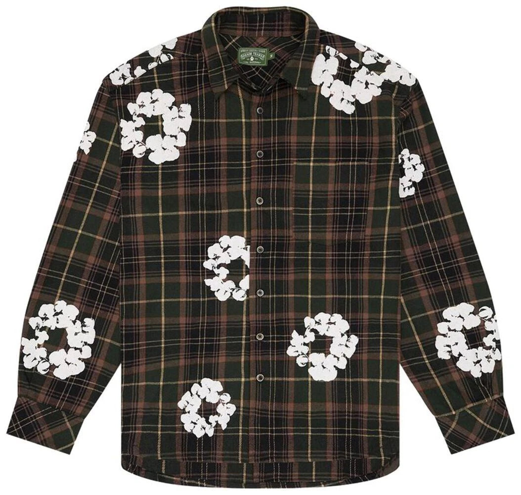 Denim Tears Black Cotton Wreath Flannel Shirt "Green Plaid"