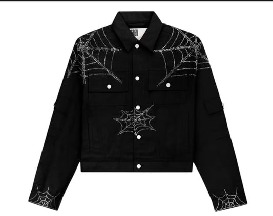 Sp5der Web Denim Cropped Trucker Jacket