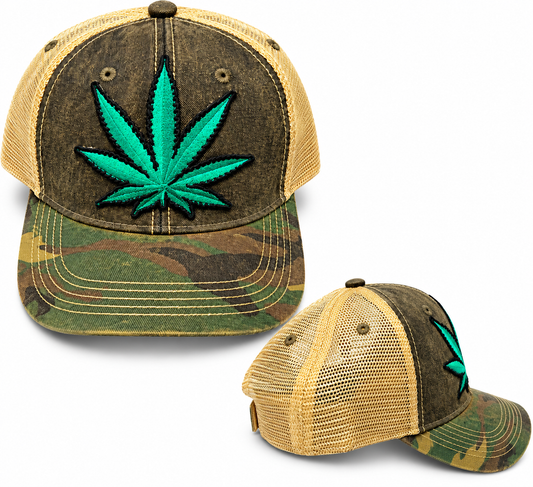 OTD Weed Patch Trucker Hat “Washed Woodland Camo”
